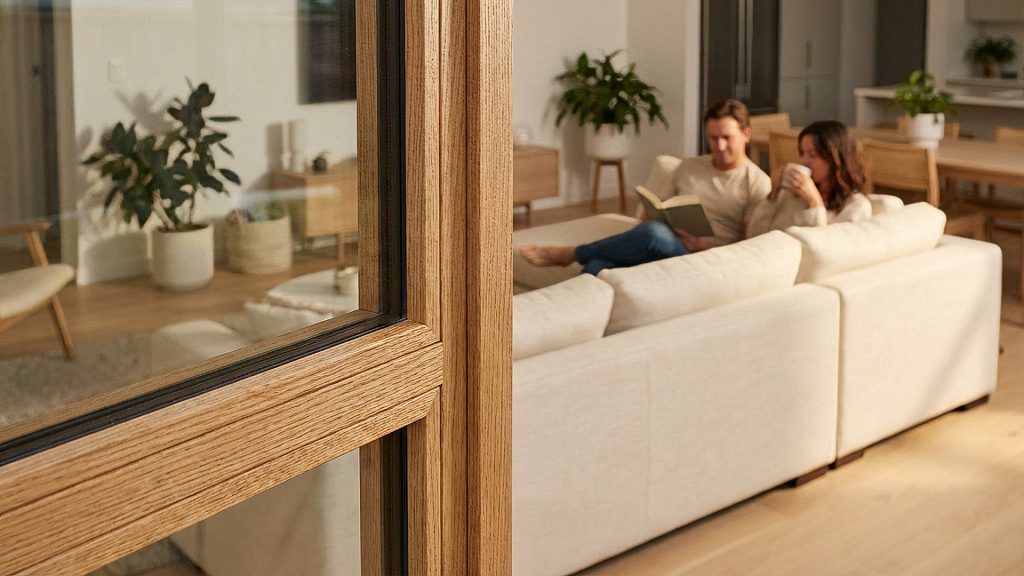 Dettaglio di infisso in legno su misura con finitura naturale di alta qualità